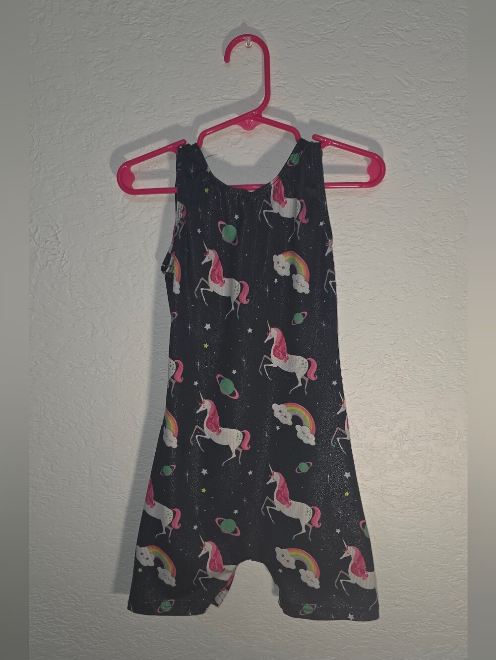 Girls Black Unicorn & Rainbow Print Leotard Dancd Gymnastics Sz 120 Kids
